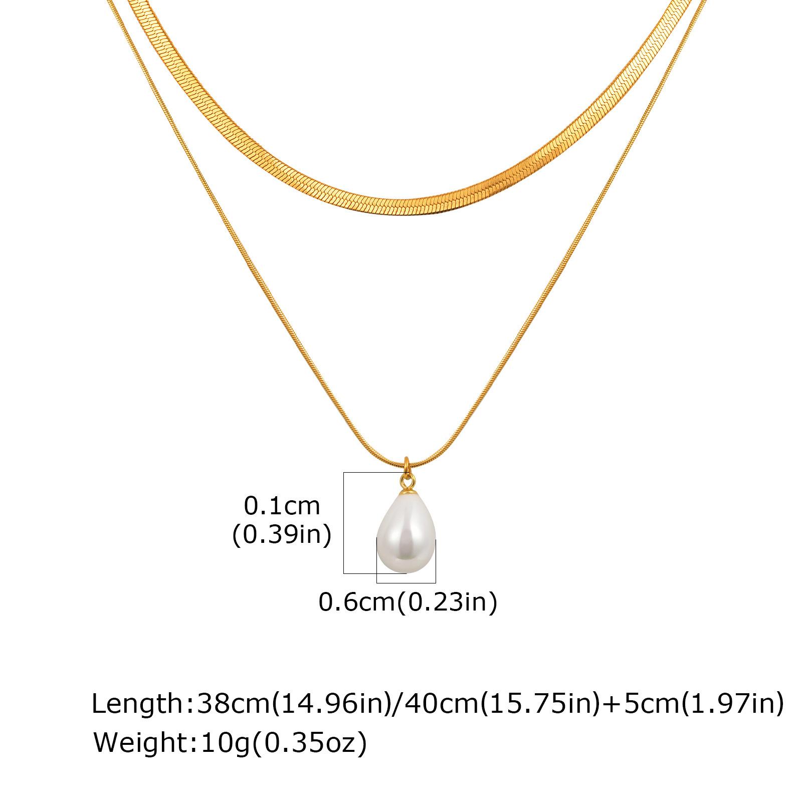 Stainless Steel Water Drop Imitation Pearl Double Layer Stacked Gold Necklace Fashion Jewelry 2076
