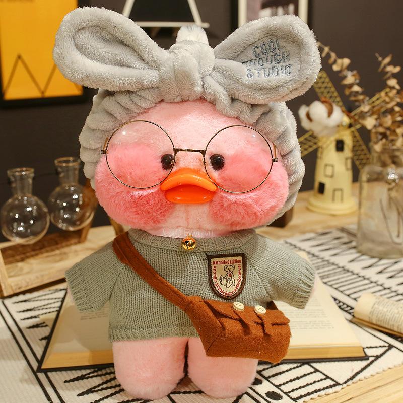 30cm Pink Pato Yellow Lalafanfan Pato Cafe Girl Plush Toy Cute Kawaii Lalafanfan Doll Wearing Glasses Wearing Clothes Toys Gift