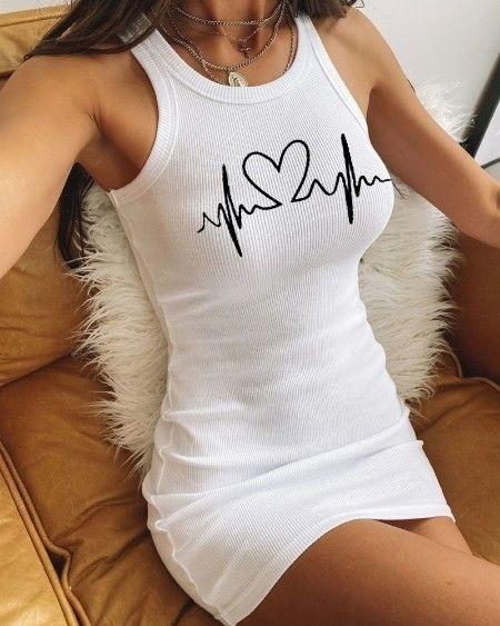 

Women s Rhythm Heart Printed Zero Sleeve Camisole Dress
