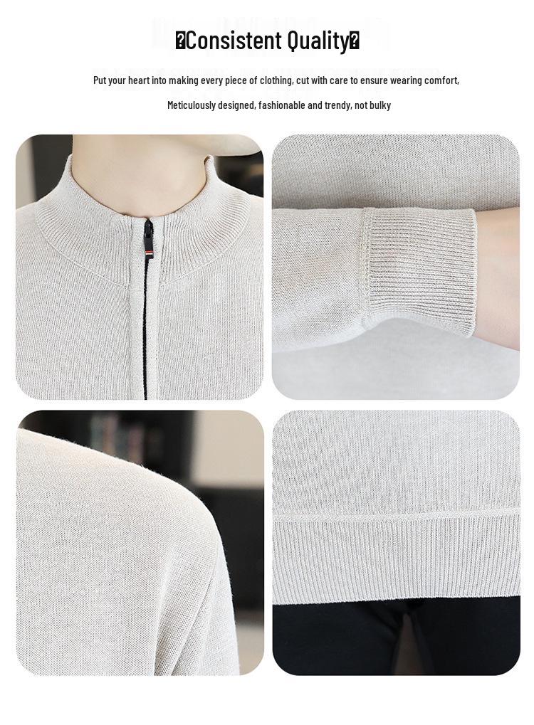 Men's Fleece-Lined Half-Zip Stand Collar Sweater - Solid Color Warm Autumn/Winter Base Layer Jacket
