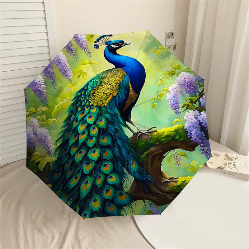 

1PC Peacock Flowers Umbrella-8-Rib Reinforced Portable Folding Travel Suitable for All Seasons Outdoor Daily Use Is an Ideal Choice -F345