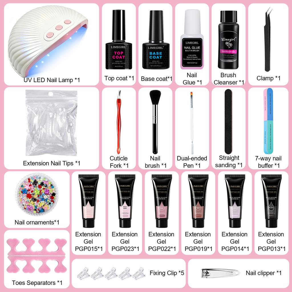 6-Farben Poly-Nagelgel-Verlängerungs-Kit Schnelltrocknend Ablösbar UV-Gel-Nagelkunstwerkzeuge Langanhaltend
