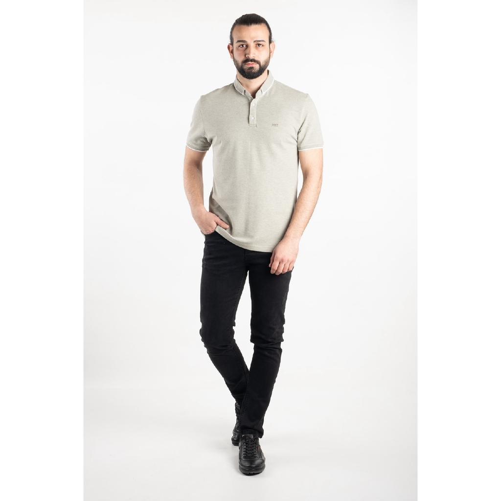 Herren-T-Shirt mit Polokragen und Indigo-Polka-Punktmuster