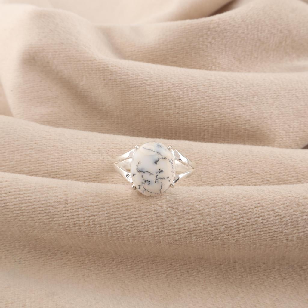 Natural Dendrite Opal Gemstone 925 Sterling Silver Women Jewelry Pretty Engagement Ring For Bride RR-75-29