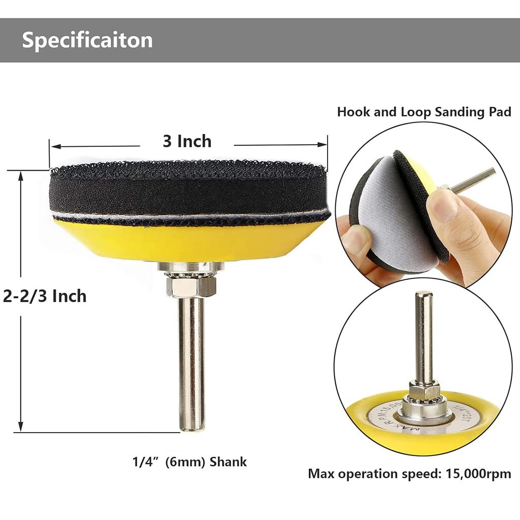 Yakamoz 2 Pack 3-Inch Hook And Loop Sanding Backing Pad With 1/4 Inch Shank And Soft Foam Layer Buffering Pad Polishing Tool Kit For Drill Air Die