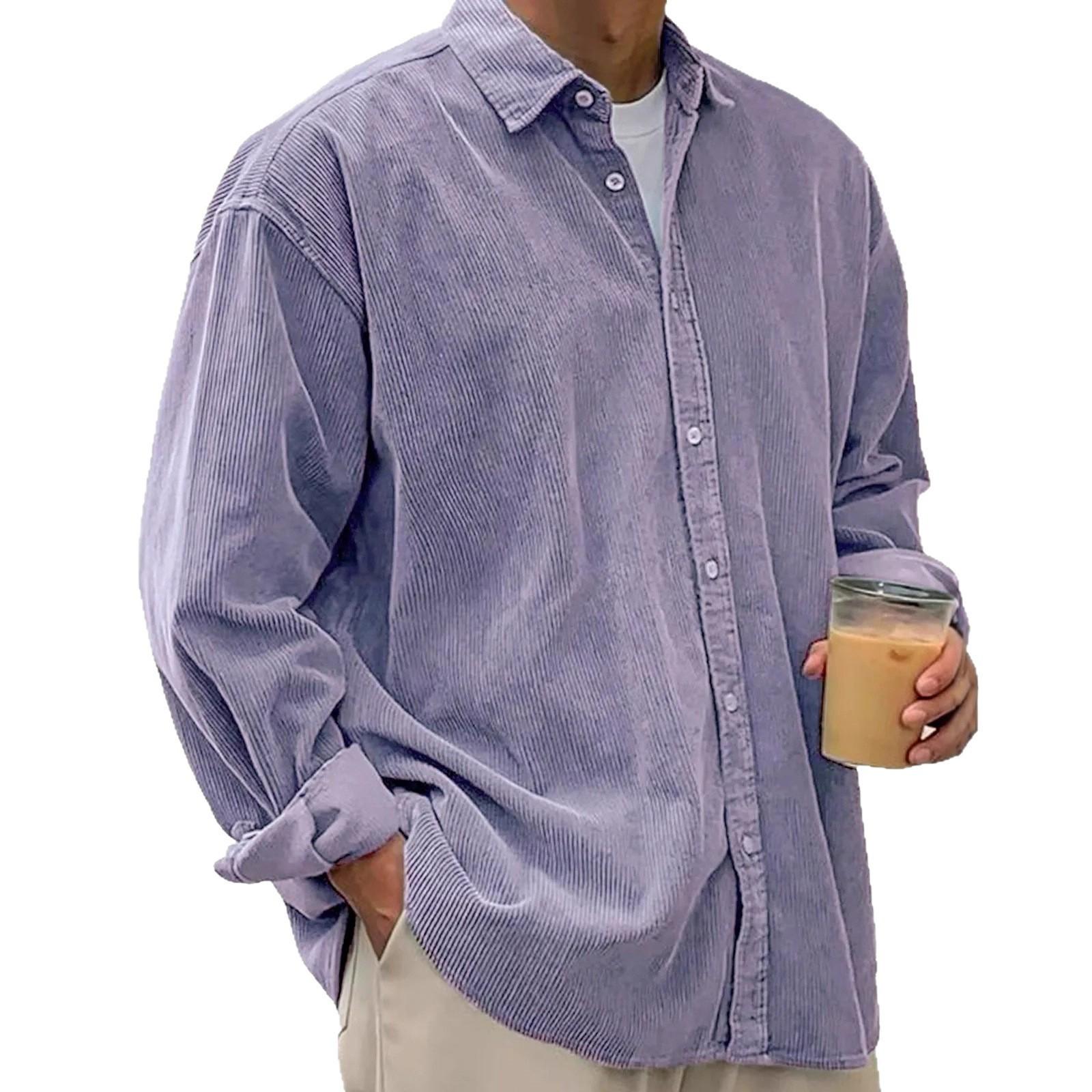 

Men s POLO Shirt Solid Color Corduroy Lapel Shirt XXXL фіолетовий
