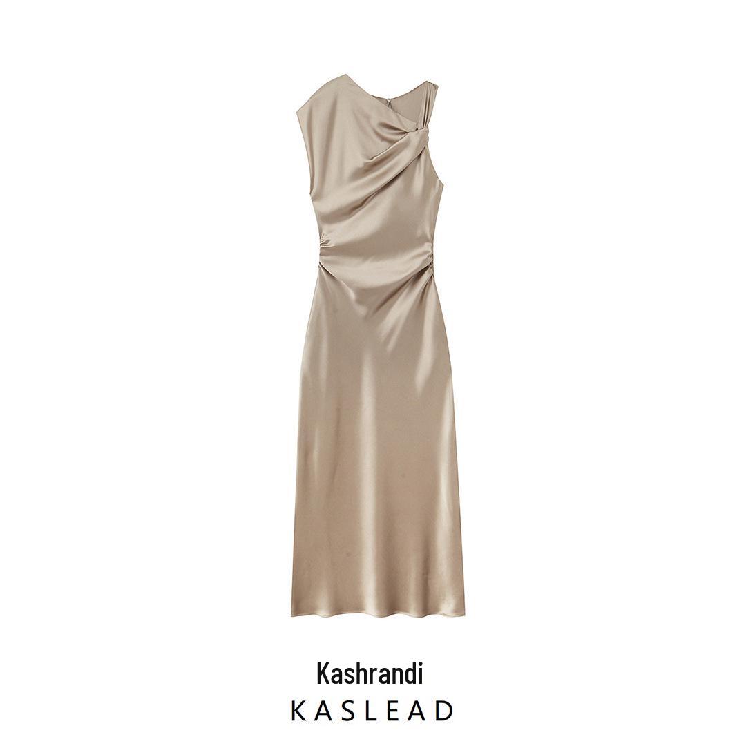

2025 Spring European & American Style Women s Pleated Silk Satin Dress Large