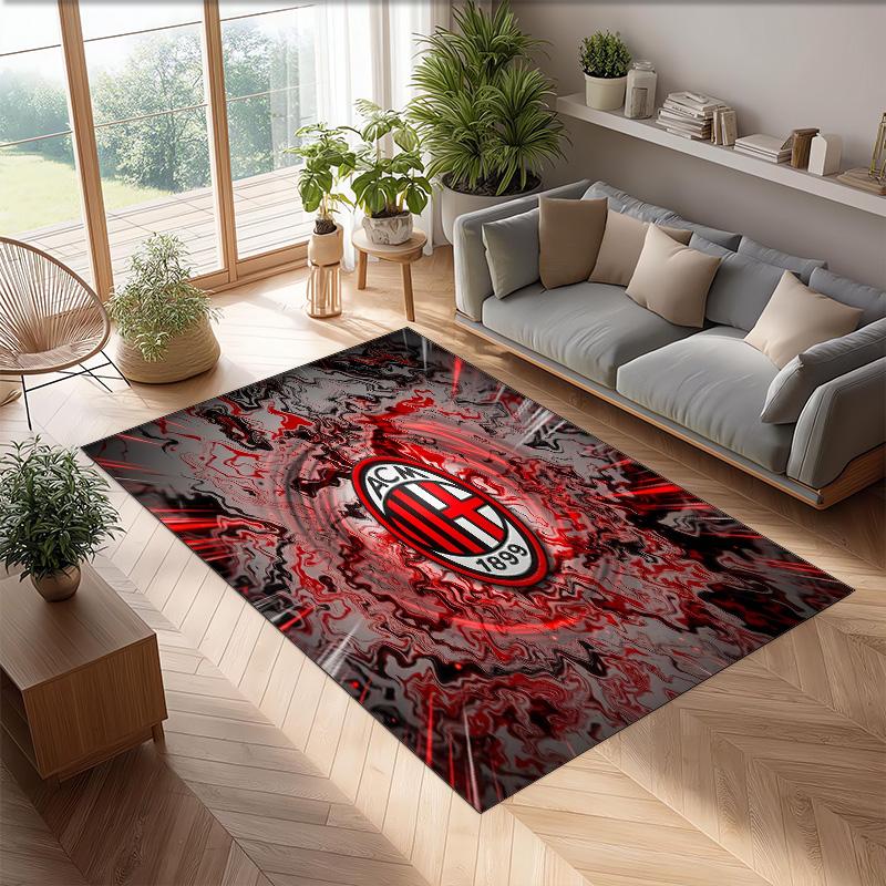 Tappeto in Flanella Stampato AC Milan Antiscivolo Morbido Poliestere Tappeto per Pavimento Tappetino Decorativo da Interno per Camera da Letto Soggiorno Divano Sala Giochi Decorazione Casa