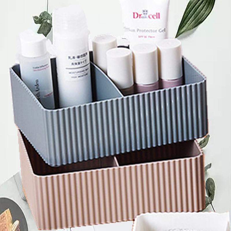 Plastic Home Office Bathroom Storage Box 2 Grids Desktop Sundries Storage Box Makeup Organizer Cosmetic Closet Bin Case