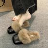 Fashion Women's Autumn/Winter Outdoor Wear New Style Flat Bottom Fur Slippers One Foot Drag No Heel Mule Fur Slippers Adult Simple