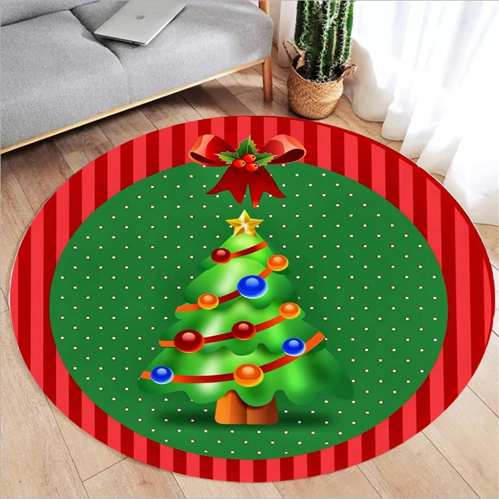 

Christmas Tree Print Round Rug – Soft Comfortable Holiday Gold Carpet for Living Room & Bedroom Christmas Decor Diameter 60cm