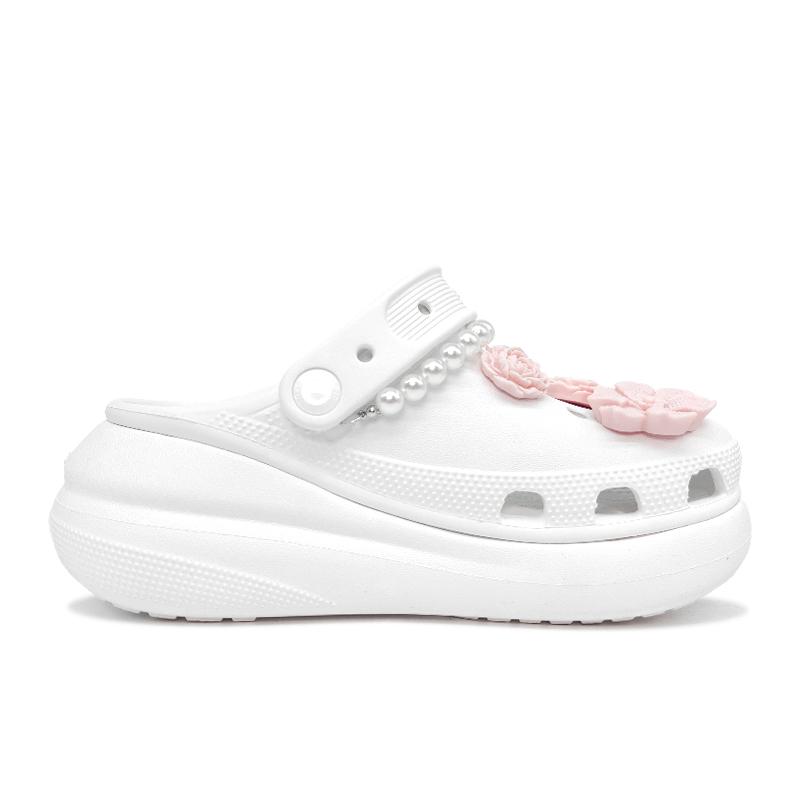 Crocs Crush Clog Qingshan Pearl Camellia Simple and Versatile Puff Fashion Trend Casual Hole Shoes Women's White