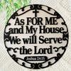 2d Ffat 20*20cm, "as for Me and My House We Will Serve The Lord", Round Wooden Wall Art, Elegant Black and White Design, for Kitchen, Garden, Balcony.