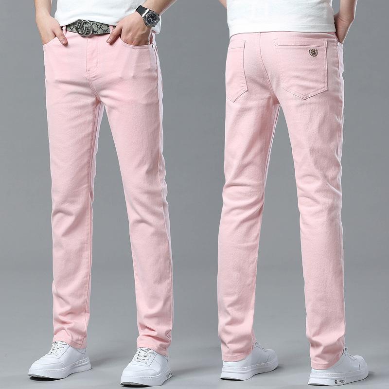 Men's Slim-Fit Coloured Denim Trousers Summer Versatile Trend Casual Stretch Fashionable Designer Trousers