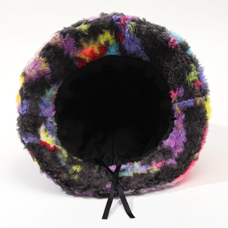 Unisex Bucket Hat Striped Women Men Fishing Fisherman Hat Autumn Winter Faux Fur Wool Outdoor Warm Panama Cap