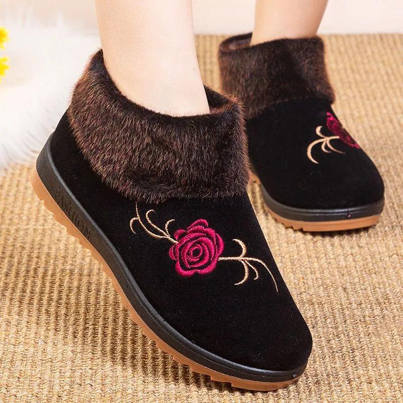 Women's Shoes Winter Elderly Cotton Shoes Women's Velvet Warm The Elderly Soft-soled Grandmother Cotton Boots