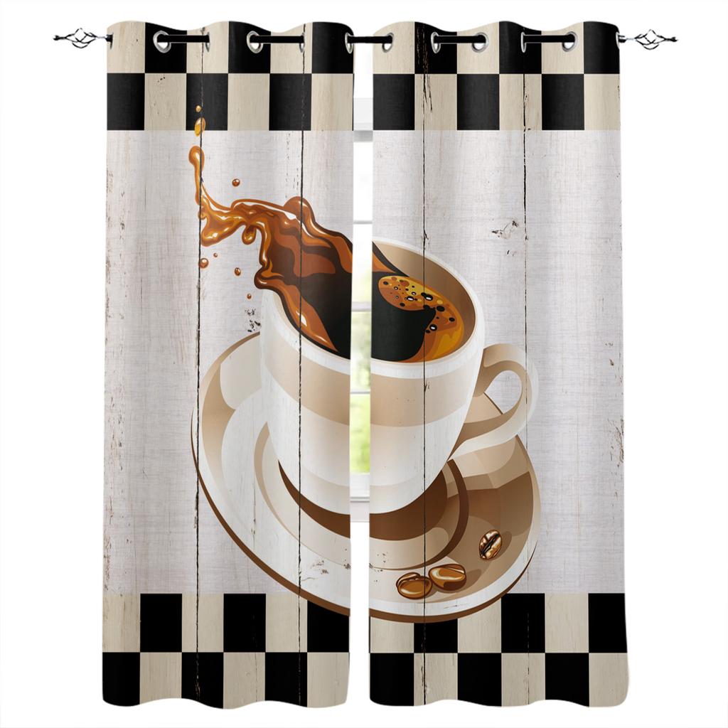 Cafea Text Graffiti Fundal Negru Perdele pentru Fereastră pentru Sufragerie Dormitor Decor Interior Bucătărie pentru Draperii