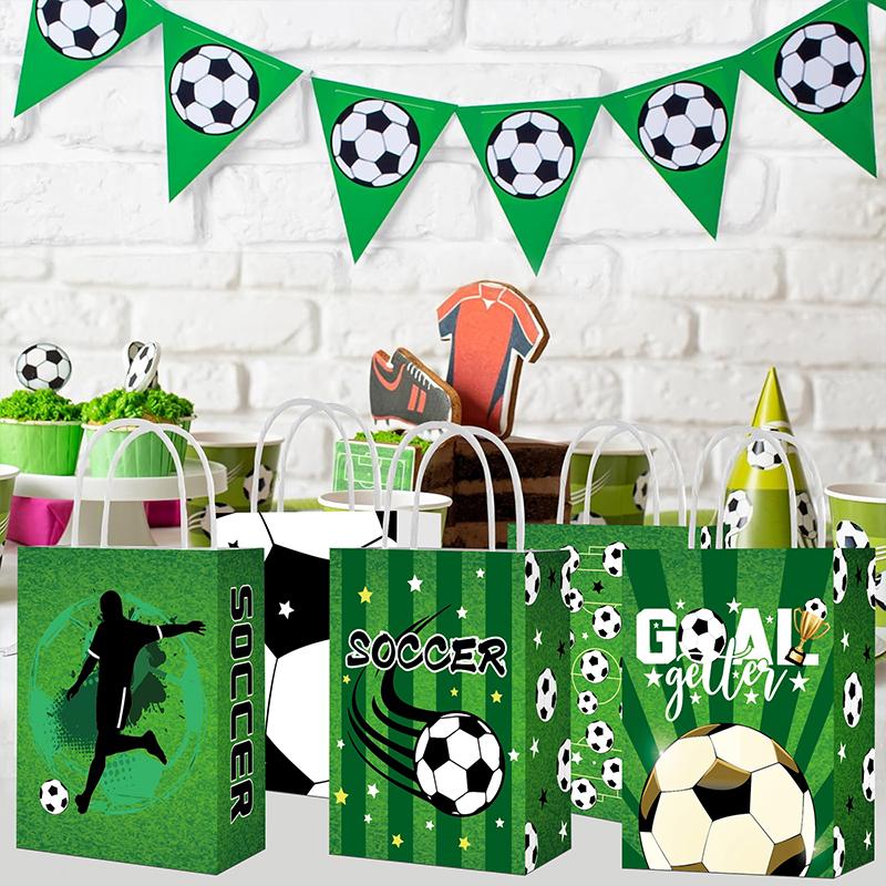 Football-Themed Tote Bag Party Football Pattern Gift Bag Sporty Shopping And Beverage Paper Bag