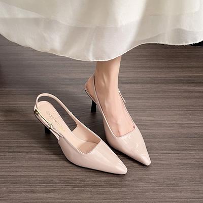 Sheepskin Version~ Patent Leather High Heels Women's 2025 New Sexy Gold Heel Strap Sandals Pointed Stiletto Single Shoes