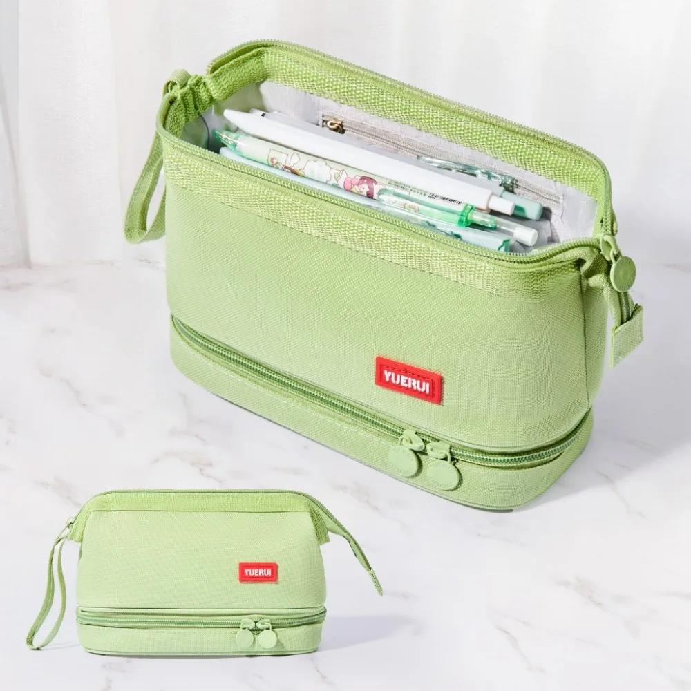 Simple Oxford Cloth Pencil Bag Double-layer Multifunctional Stationery Bag Portable Large Capacity Pen Case Gift