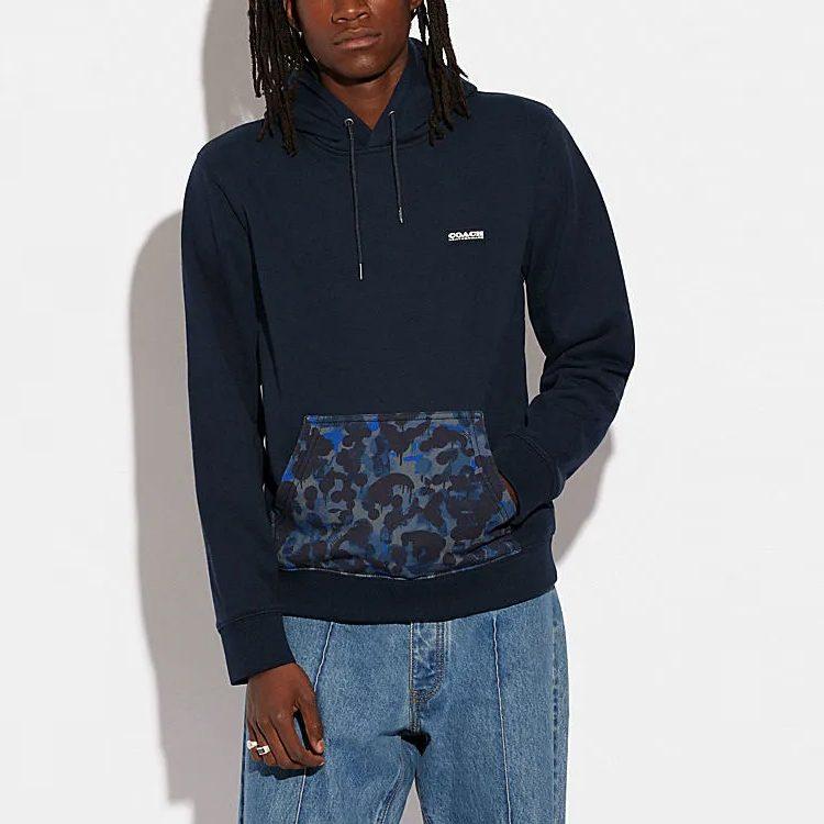 Coach Sweatshirts Men's Blue Hooded Moderate Regular CB812-BLU