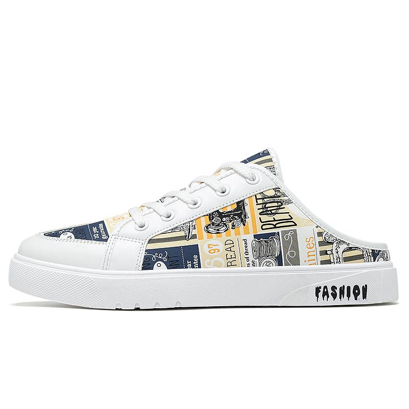 Closed Toe Sandals Half Shoes For Men Mules Canvas Flat Board Shoes Backless Loafers Slippers Man Slides Semi-Drag Casual Shoes