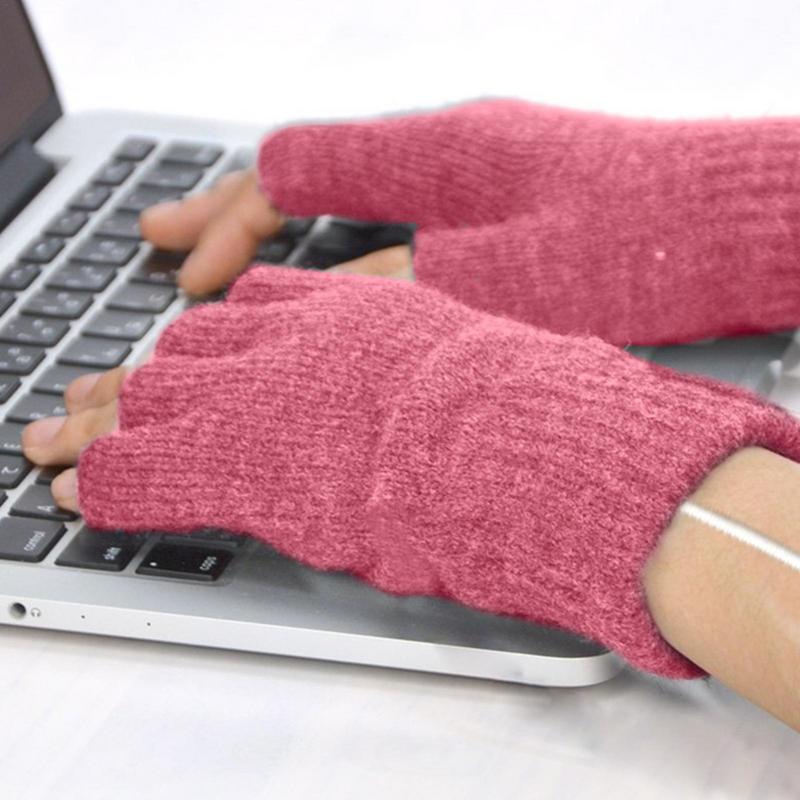 USB Heated Gloves USB Rechargeable Heating Mittens Winter Washable Half Hand Warmers Electric Thermal Gloves For Cold Weather