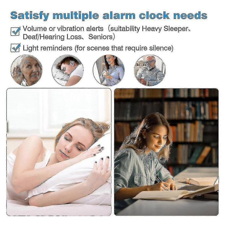 Sveglia Rumorosa per Dormitori Profondi Adulti, Sveglia Doppia con Vibratore da Letto, per Camere da Letto, Grande 6,5 Pollici - JA