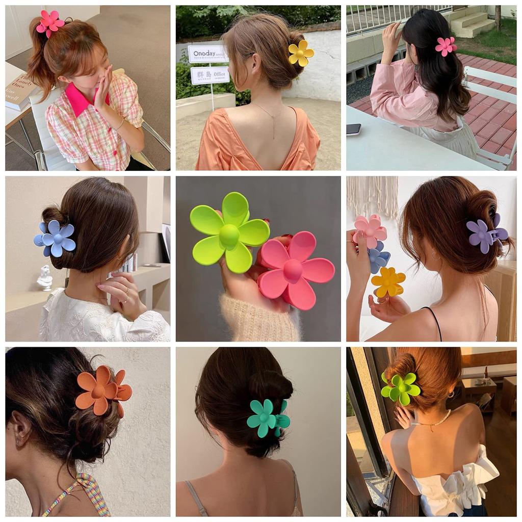 Large Size 7cm Fashion Flower Hair Claws Colourful Ponytail Hair Accessories Matte Hair Claw Clips For Women Girls