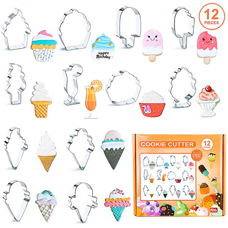 12-Piece Stainless Steel Cookie Cutter Set: Easter, Rabbit, Dinosaur, Christmas
