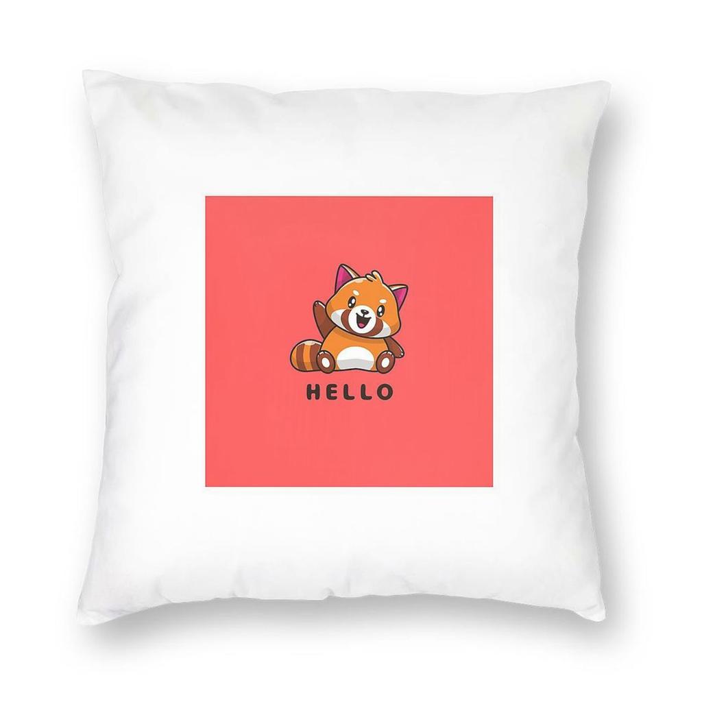 Cute Red Panda Hello Square Pillowcase Polyester Linen Velvet Creative Zip Decorative Pillow Case Sofa Cushion Cover Wholesale