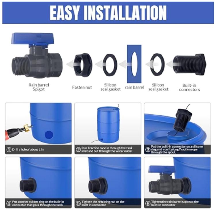 Plastic Water Collector Faucet for Bucket Pond Aquariums Including Mounting Hardware and Sealing Accessories