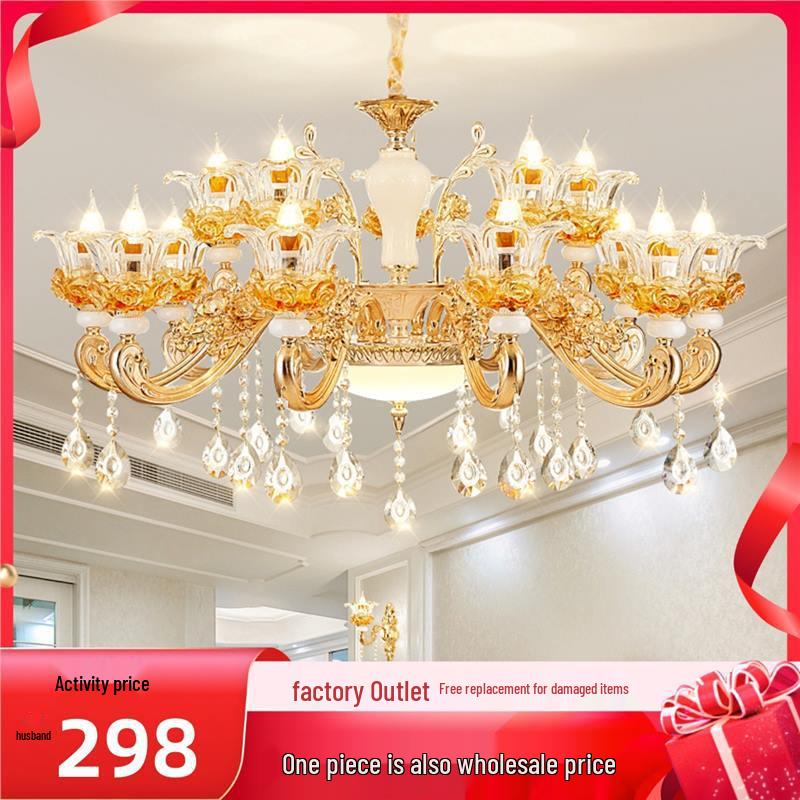 European Zinc Alloy Crystal Chandelier for Living Room, Bedroom, or Restaurant