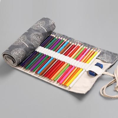 Thick Tree Printing Pen Curtain Makeup Brush Storage Canvas Pen Bag 12/24/36/48/72 Holes Pen Case School Office