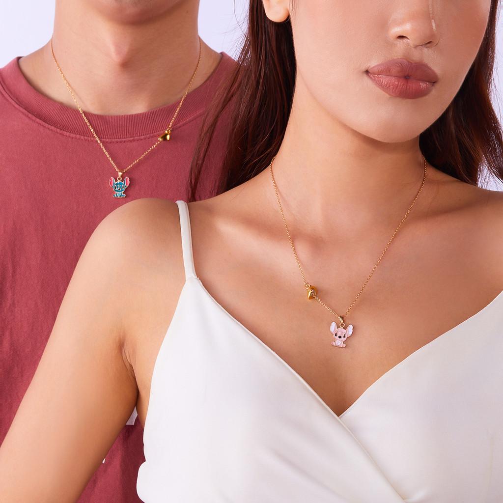 Lilo Stitch Heart Necklace With Electroplated Finish For Friendship And Couple Wear