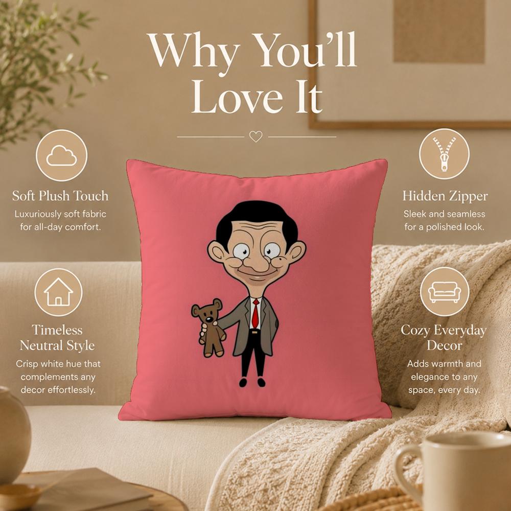 Cartoon M-Mr. BeanS Cushion Cover Double-Sided Printed Pillow Cover Hypoallergenic Dust-Mite Proof