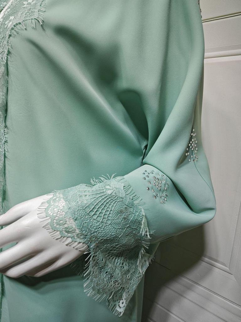 MQ214 Spitzen-Patchwork Langer Mantel - Bescheidene Abaya Robe für Muslimische Mode