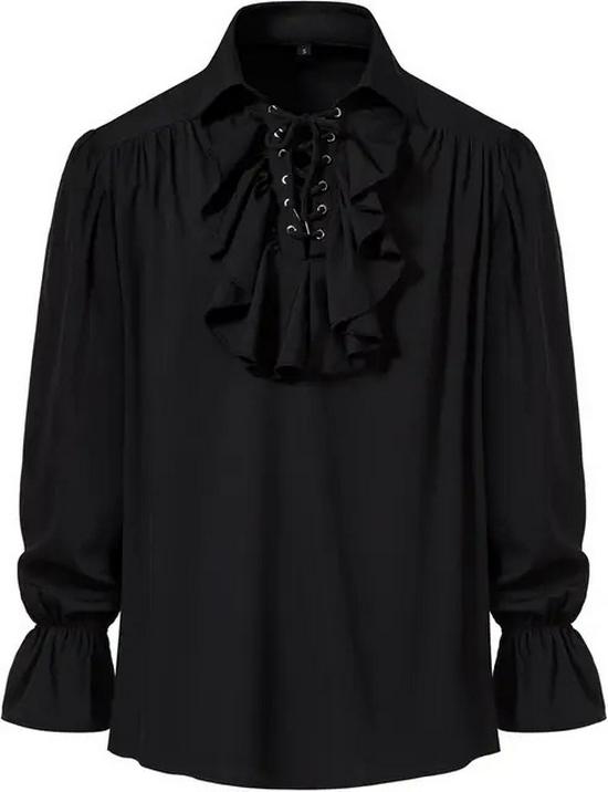 Men s Retro Steampunk Victorian Pirate Lace Shirt S чёрный