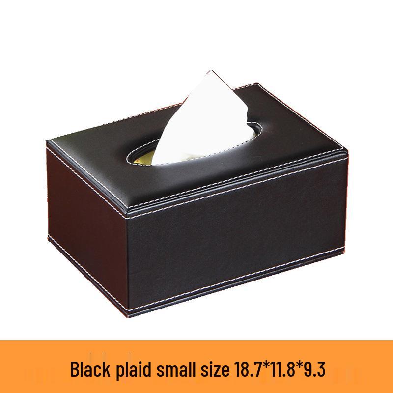Eco-friendly Black Plaid Leather Tissue Box for Home and Hotel