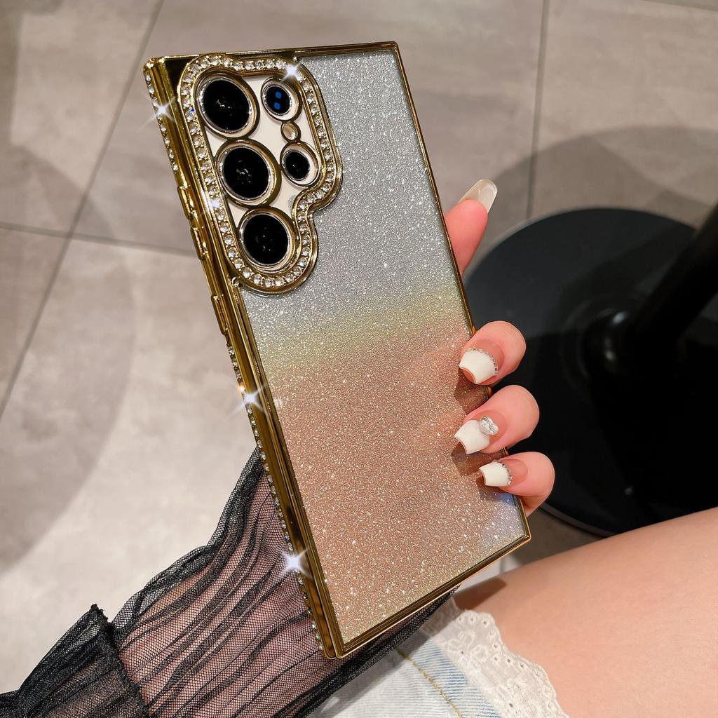 Polvere Scintillante Strass Adatta per Custodia Telefono Cellulare Samsung S25ultra A16 Pacchetto Completo Anti Caduta S24 Lusso A52 Galvanica Custodia Morbida