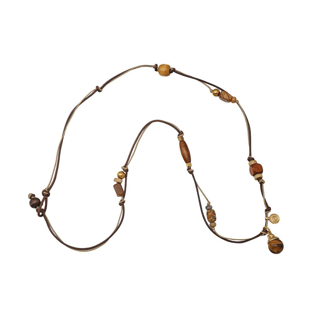Original design retro light luxury natural hand-woven Tibetan necklace beaded tiger's eye stone pendant long sweater chain