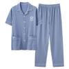 Men's Summer Pajama Set: Pure Cotton Short Sleeve with Long Pants, Solid Color, Korean Style Homewear.