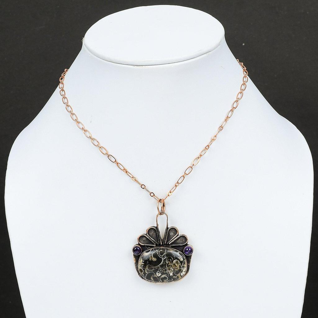 Turritella Agate Pendant African Amethyst Pendant Copper Pendant Handmade Designer Jewelry Real Gemstone Pendant Copper Jewelry Wedding Gift