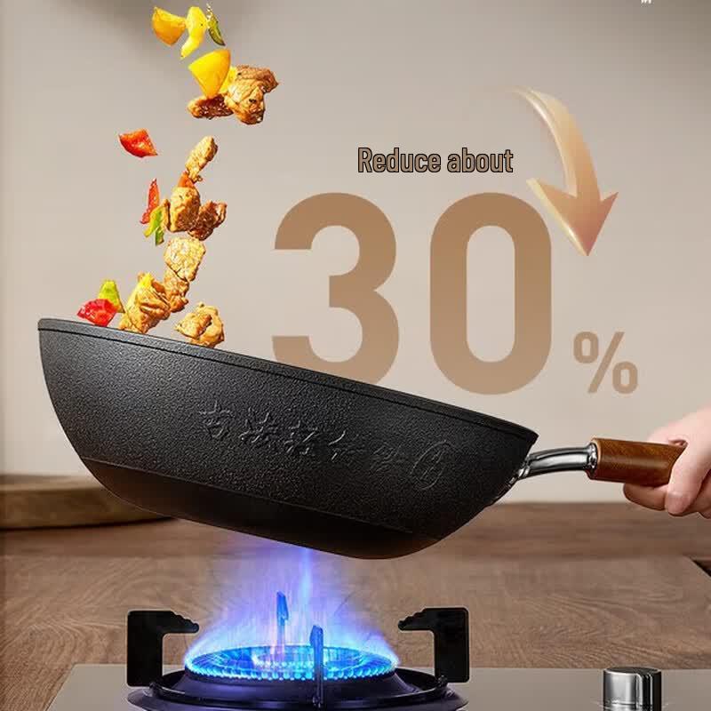 COOKER KING Lightweight Cast Iron Wok, 32cm