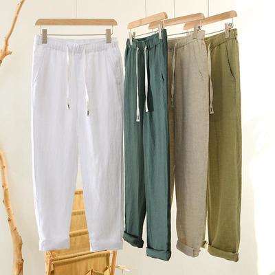 Herren Sommer Reine Leinen Bindehose - Atmungsaktiv, Einfarbig, Lässiger Stil