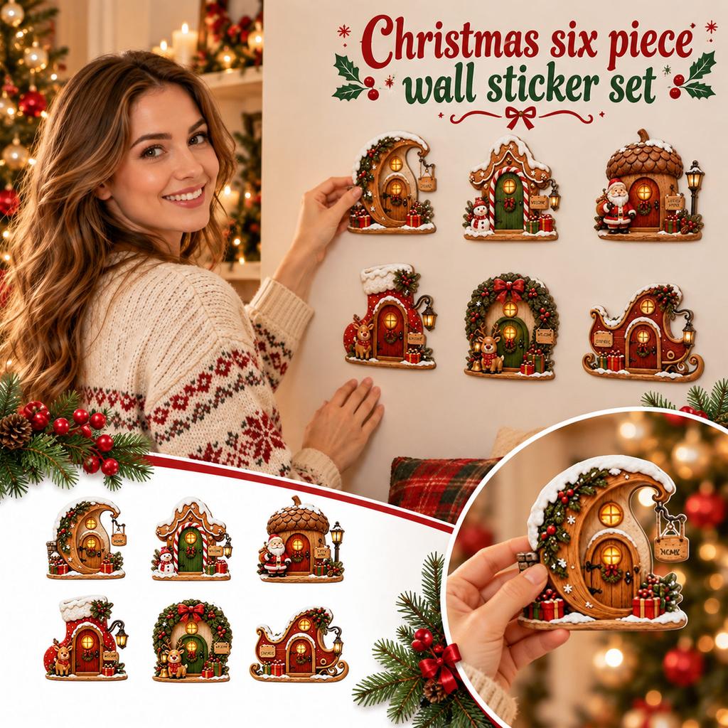 Christmas Wall Decals, 6 Pcs Festive Wall Stickers for Holiday Home and Party Decor