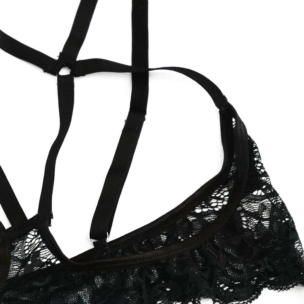 New Women Plus Size Lace Lingerie Bra+Thong Underwear Set Black Sleepwear