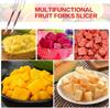 Wooden Handle Fruit Fork & Slicer, Stainless Steel Double Ended Cutter for Watermelon, Melon, Portable Kitchen Gadget (2PCS)