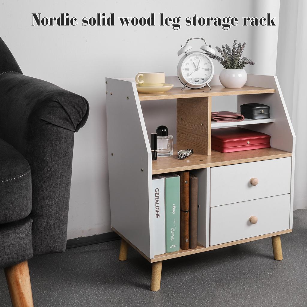 Wooden Modern Bedside Table with 2 Drawers Bedroom Bedside Cabinet Simple Bedside Storage Locker for Living Room Office