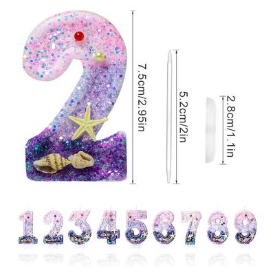 Birthday Number 1 Candles, Mermaid Theme Birthday Candles for Cake, Pink Purple Numeral Candle Cake Topper with Sequins